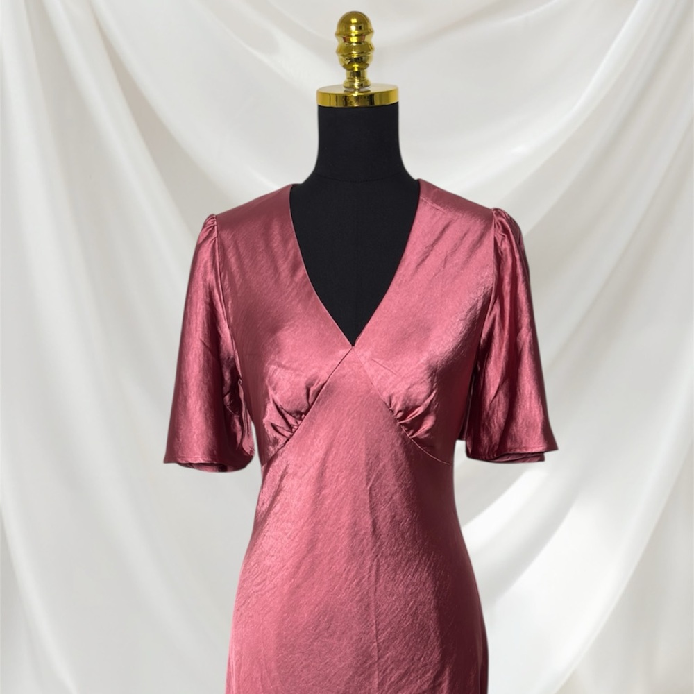 Joie Mauve Satin Flutter Sleeve Dress - Picture 3 of 6